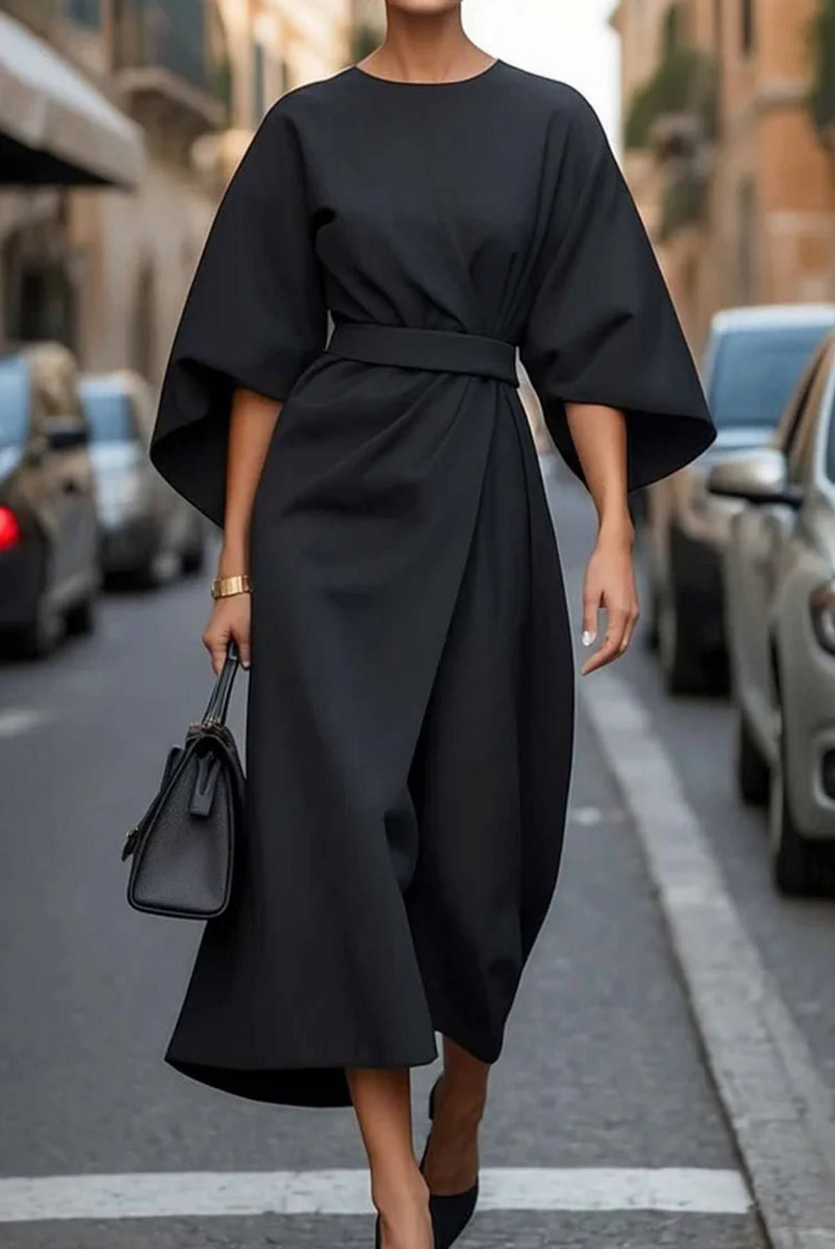 Annika | Women's Midi Dress with Belted Waist