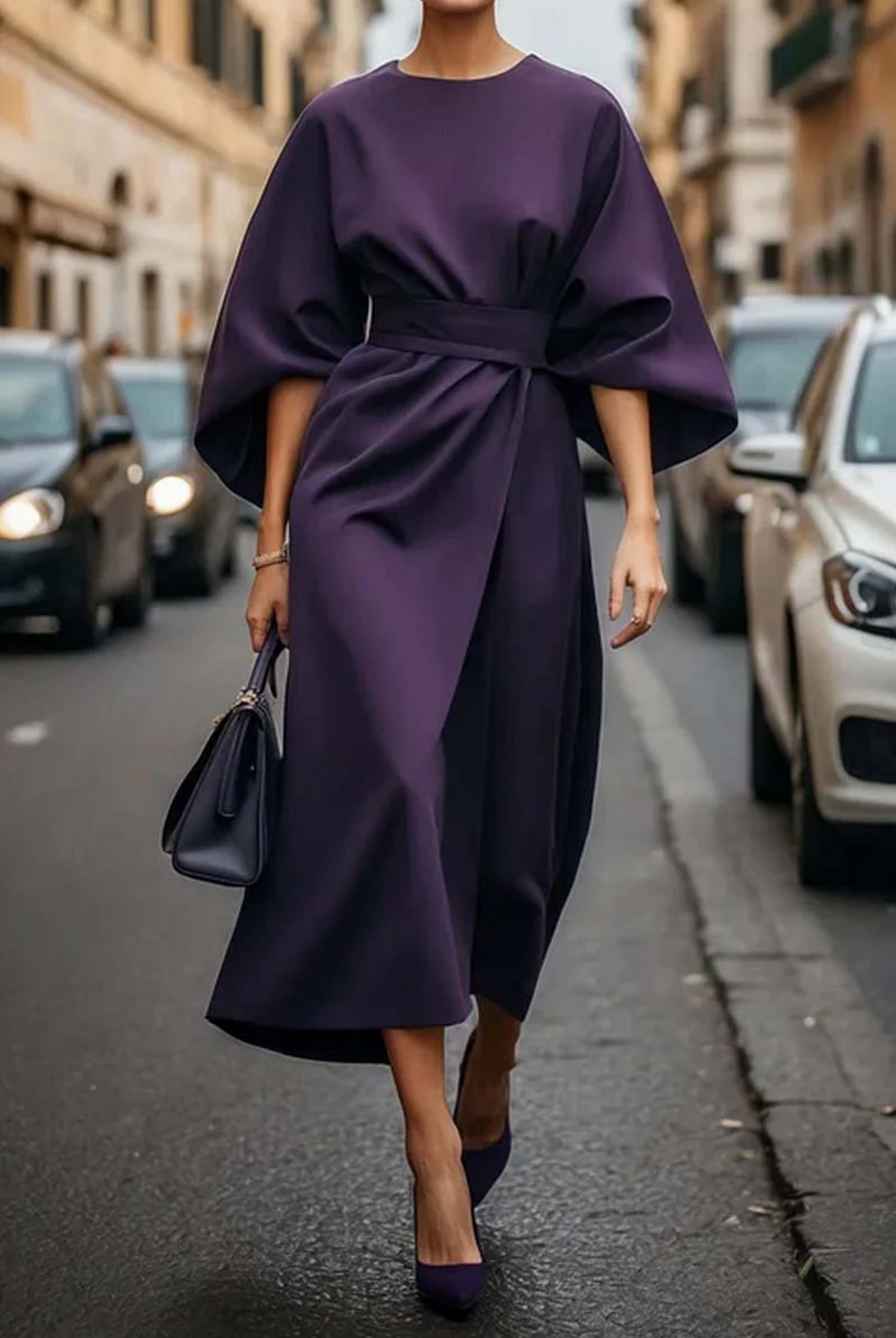Annika | Women's Midi Dress with Belted Waist