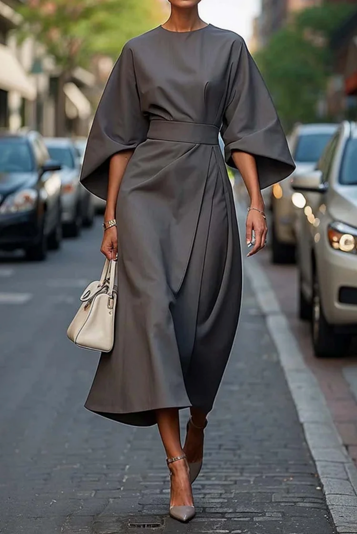 Annika | Women's Midi Dress with Belted Waist