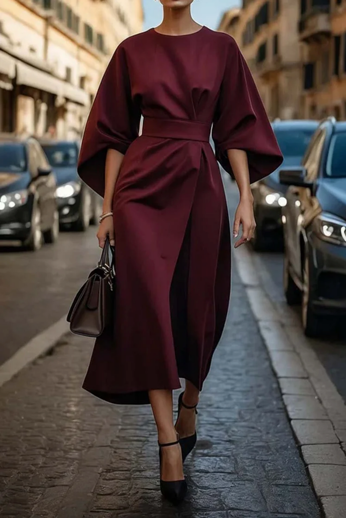 Annika | Women's Midi Dress with Belted Waist