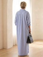 Serina | Striped Long Sleeve Collar Maxi Shirt Dress