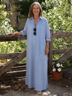 Serina | Striped Long Sleeve Collar Maxi Shirt Dress