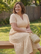 Odelisse | Short Sleeve Eyelet Tiered Midi Dress