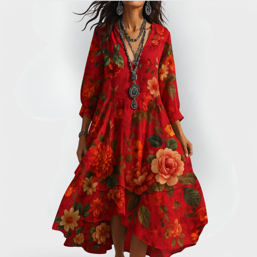 Eva | Women's Vintage Boho V-Neck Autumn Dress