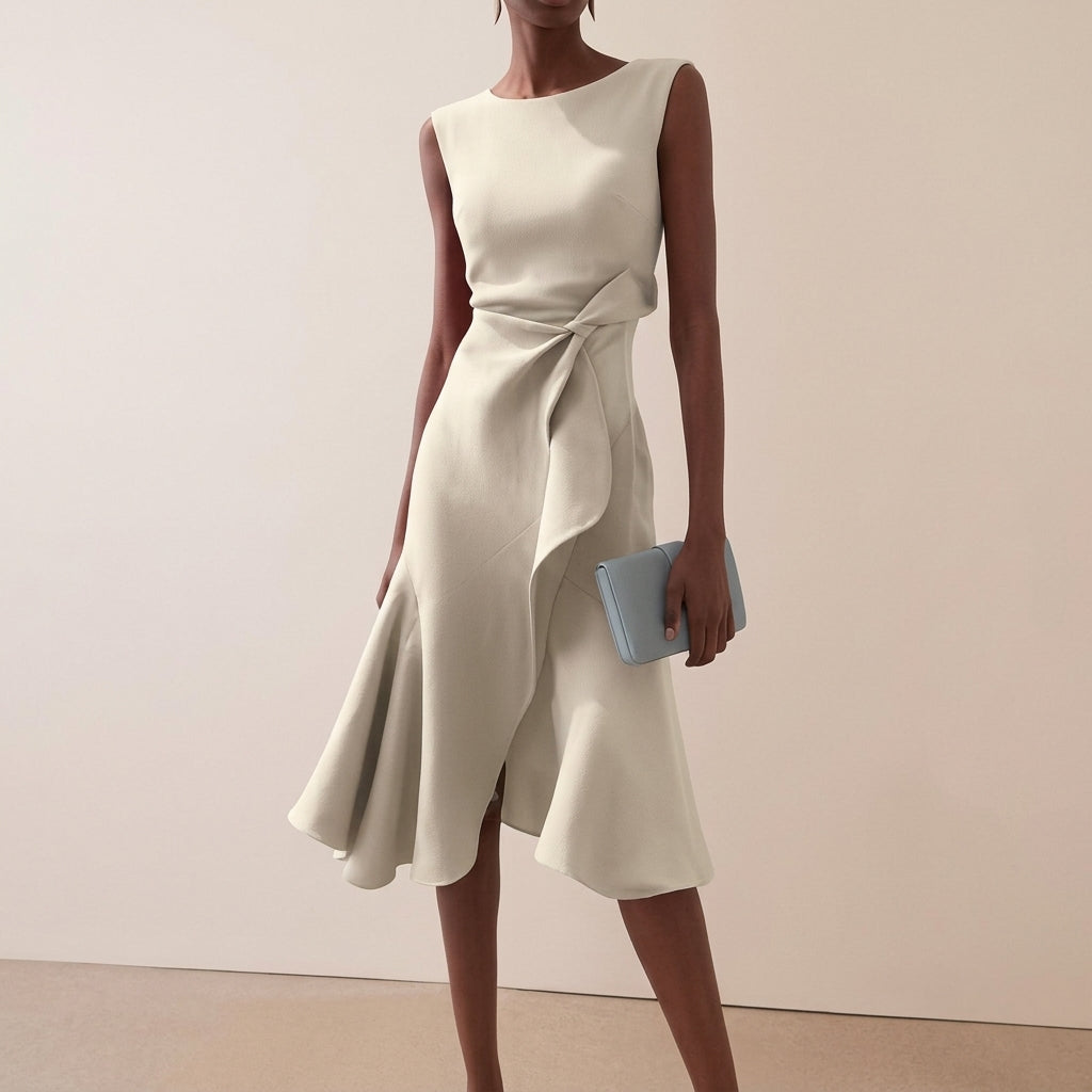Beatrice | Women's Draped Asymmetrical Midi Dress