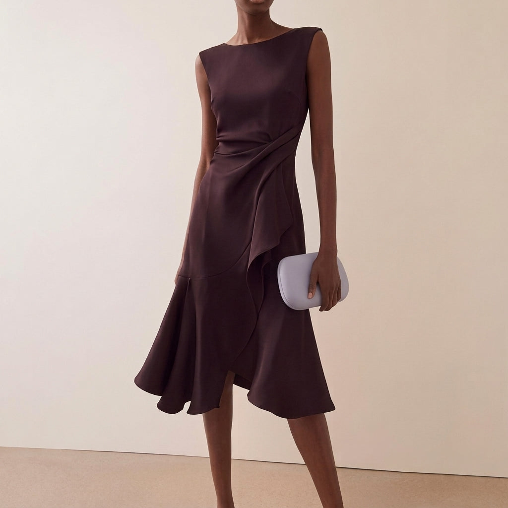 Beatrice | Women's Draped Asymmetrical Midi Dress