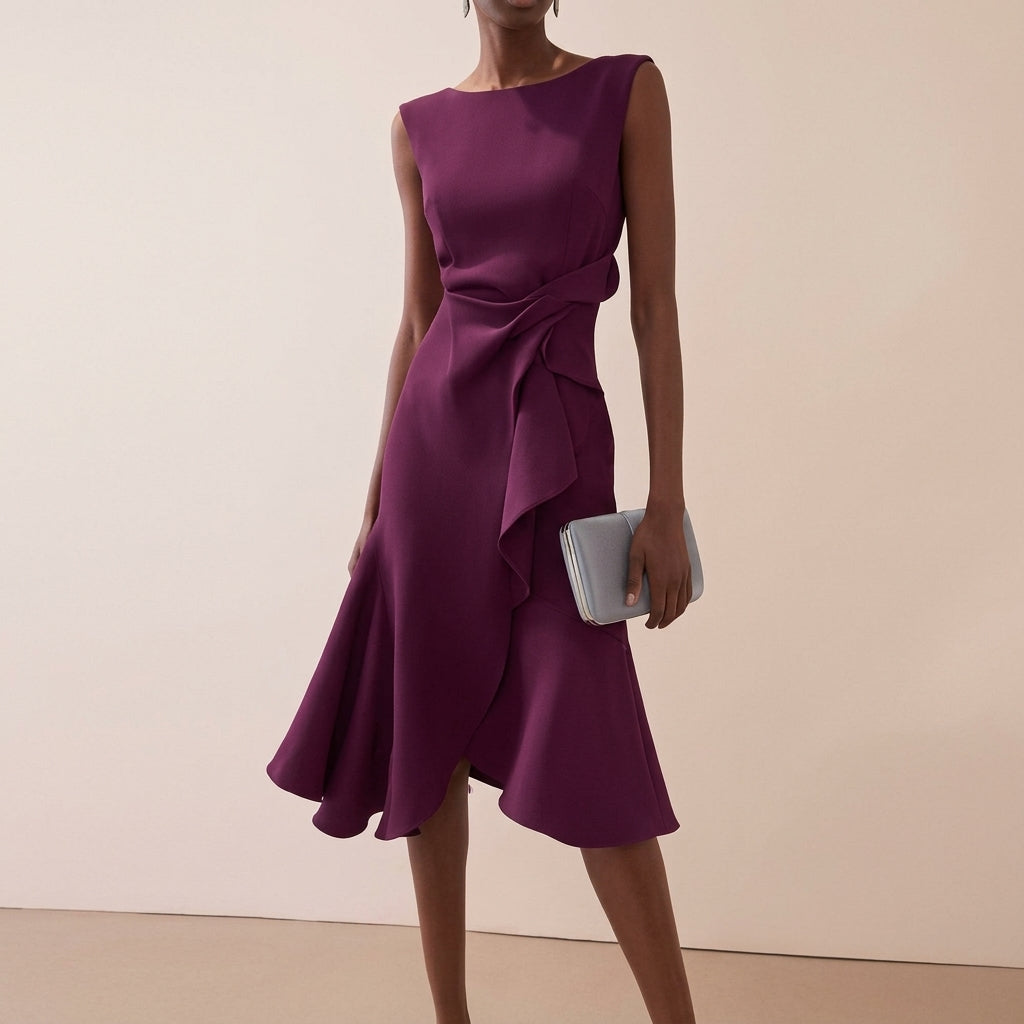 Beatrice | Women's Draped Asymmetrical Midi Dress