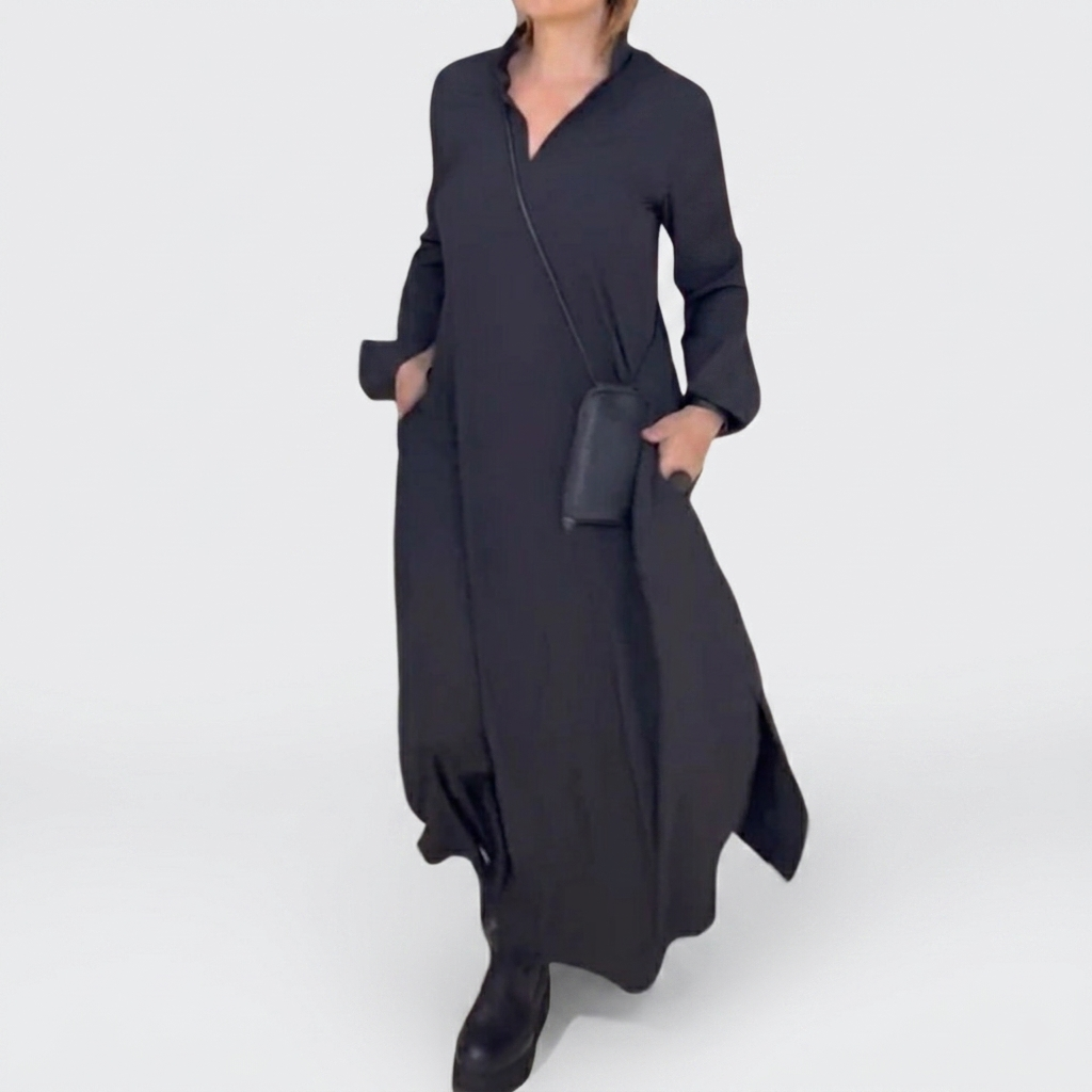 Women's Flowing Maxi Dress with Side Slit and Relaxed Fit