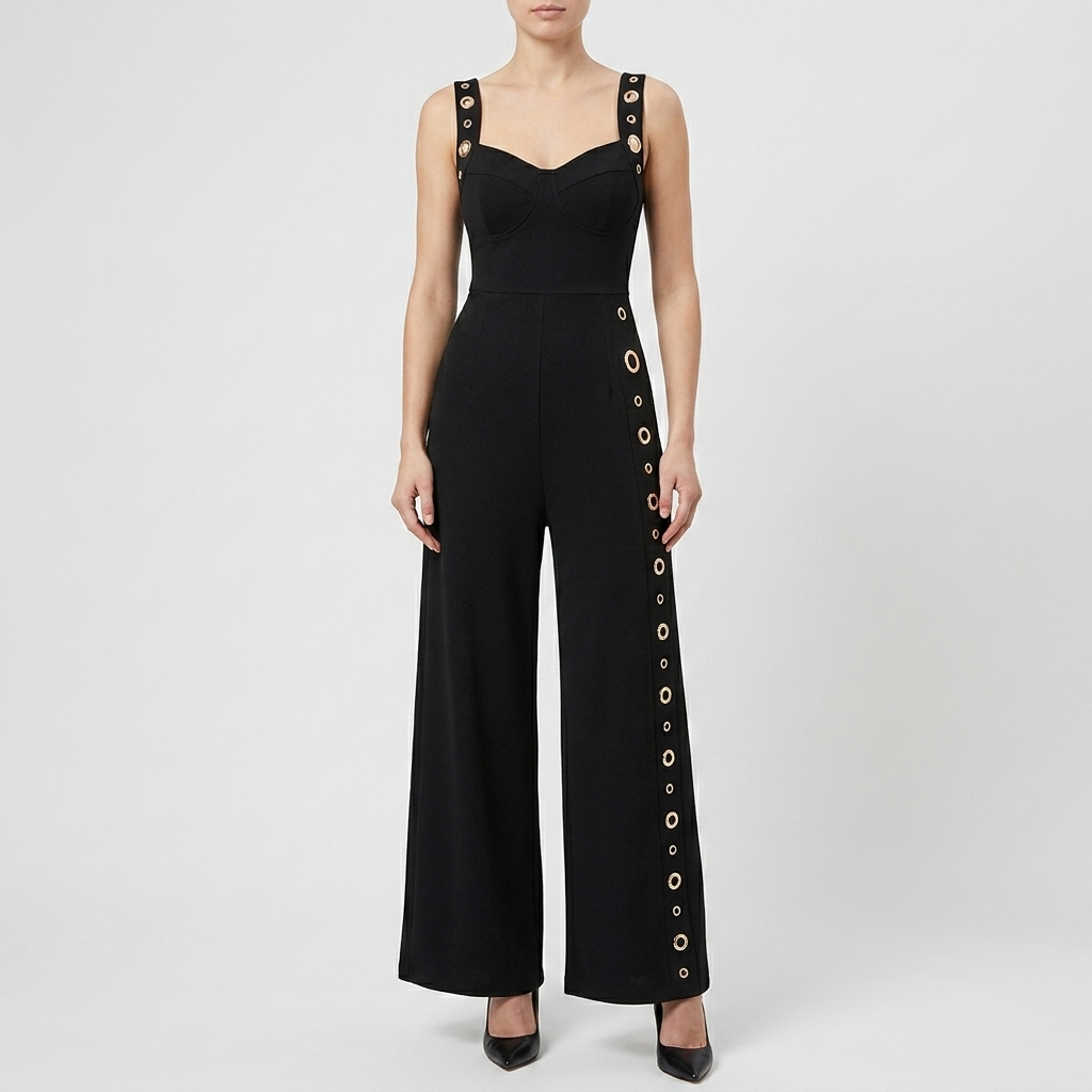 Eyelet Straight Leg Sleeveless Jumpsuit