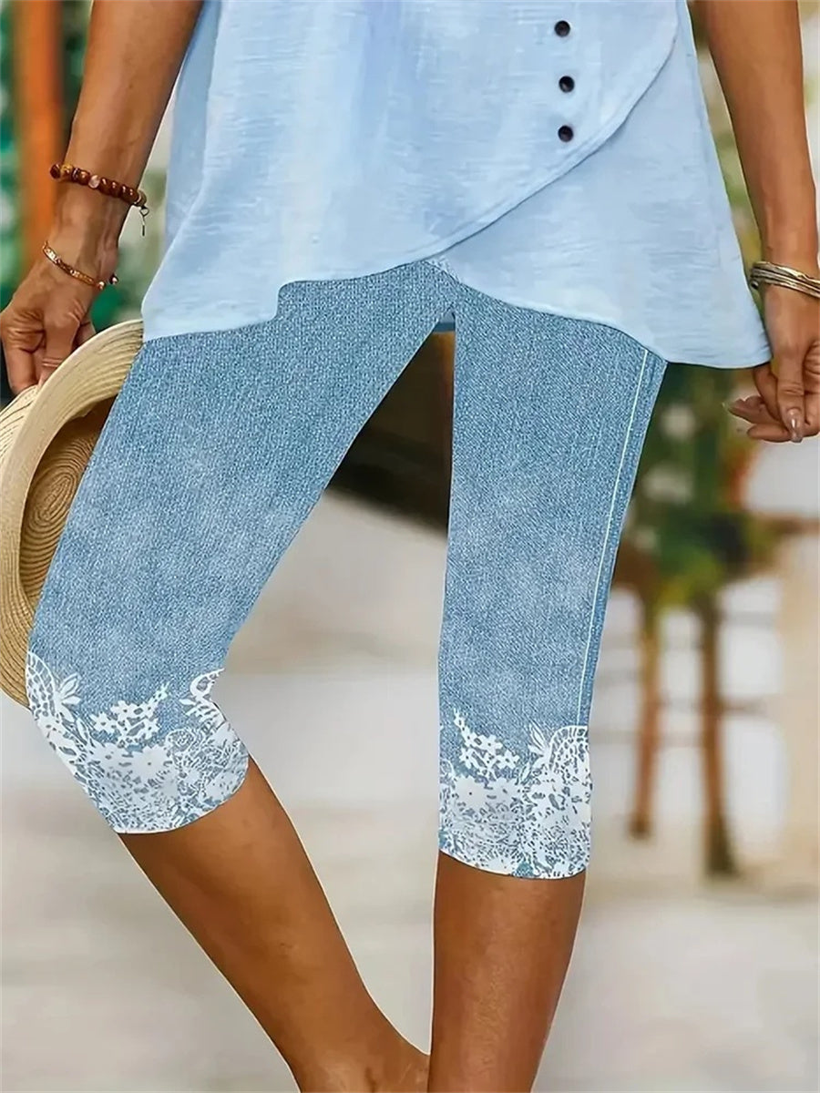 Lace Floral Print Casual Trousers