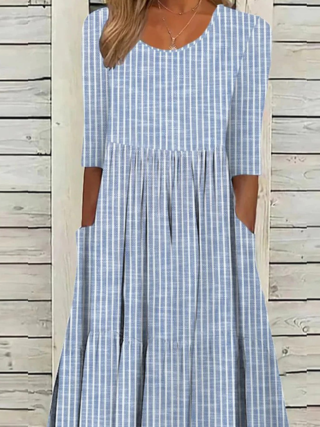 Women's Casual Dress Striped Crew Neck Half Sleeve Midi Dress