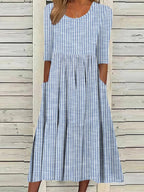Women's Casual Dress Striped Crew Neck Half Sleeve Midi Dress