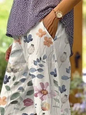 Casual Floral Loose Turnip Pants