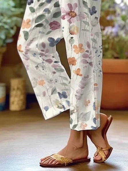 Casual Floral Loose Turnip Pants