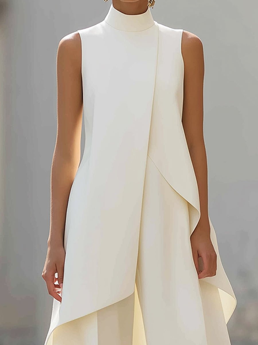 Annika | Women's Asymmetrical High Neck Sleeveless Wide-Leg Two-Piece Set