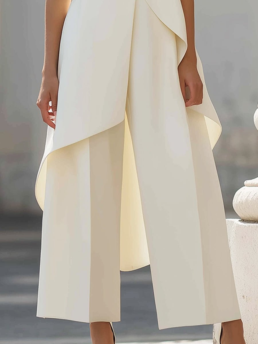 Annika | Women's Asymmetrical High Neck Sleeveless Wide-Leg Two-Piece Set