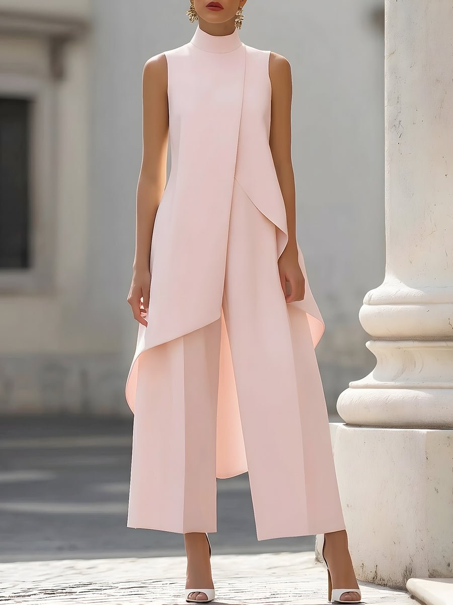 Annika | Women's Asymmetrical High Neck Sleeveless Wide-Leg Two-Piece Set