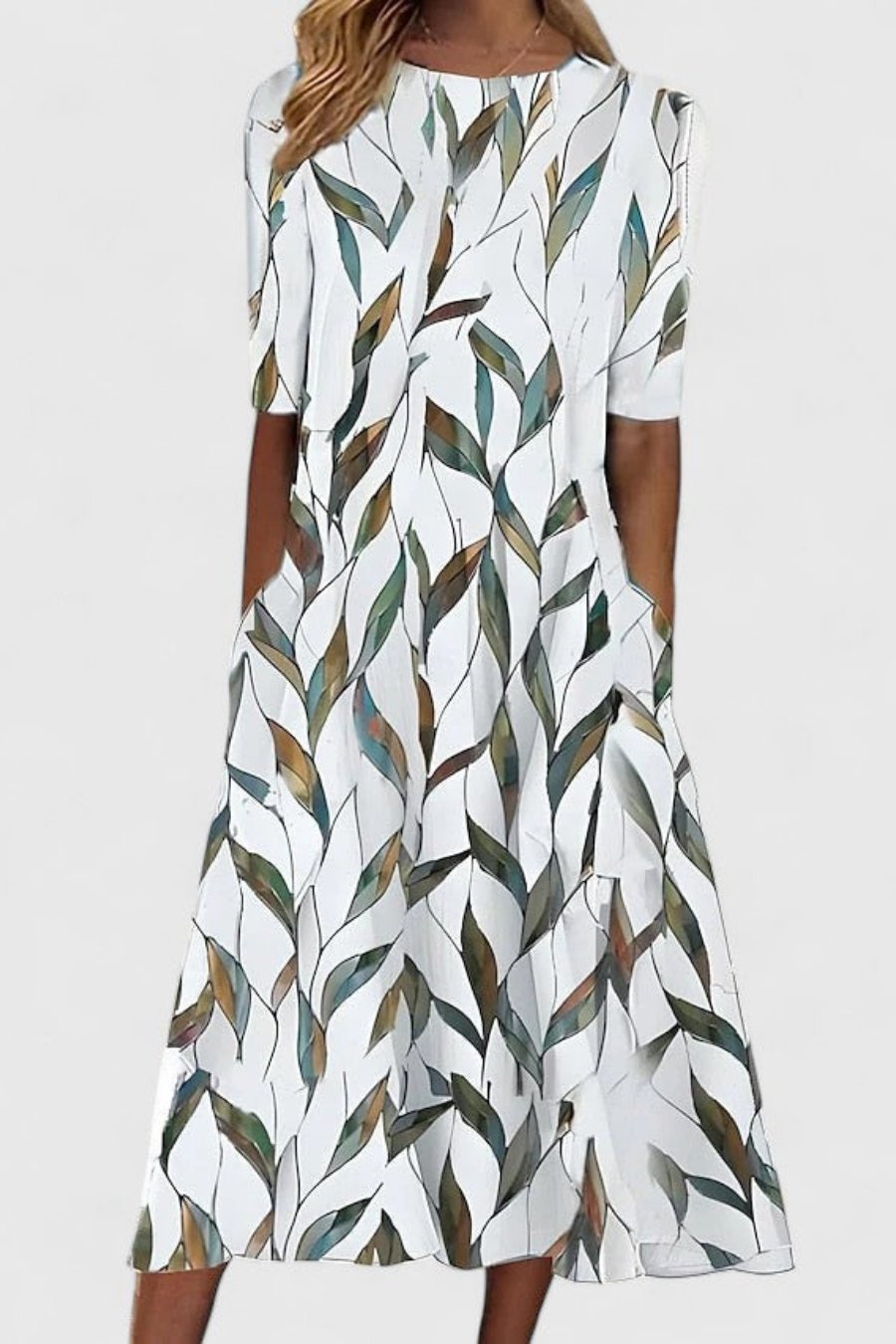Amelie | Women's Cotton A-Line Floral Round Neck Midi Dress