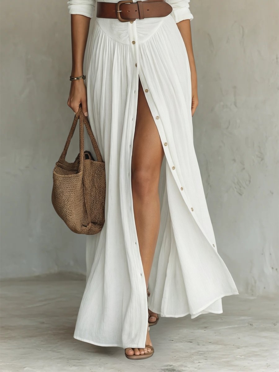 Marie | Women's Boho Maxi Shirt Dress with Button Placket and Belt