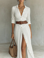 Marie | Women's Boho Maxi Shirt Dress with Button Placket and Belt