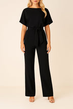 Greta | Women's Short Sleeve Tie Waist Wide Leg Jumpsuit