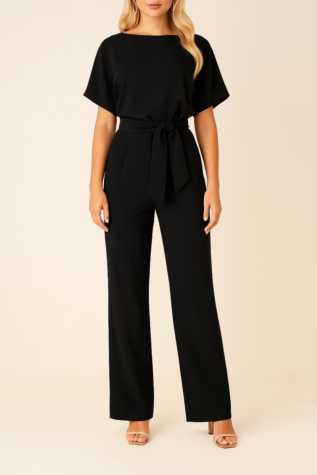 Greta | Women's Short Sleeve Tie Waist Wide Leg Jumpsuit