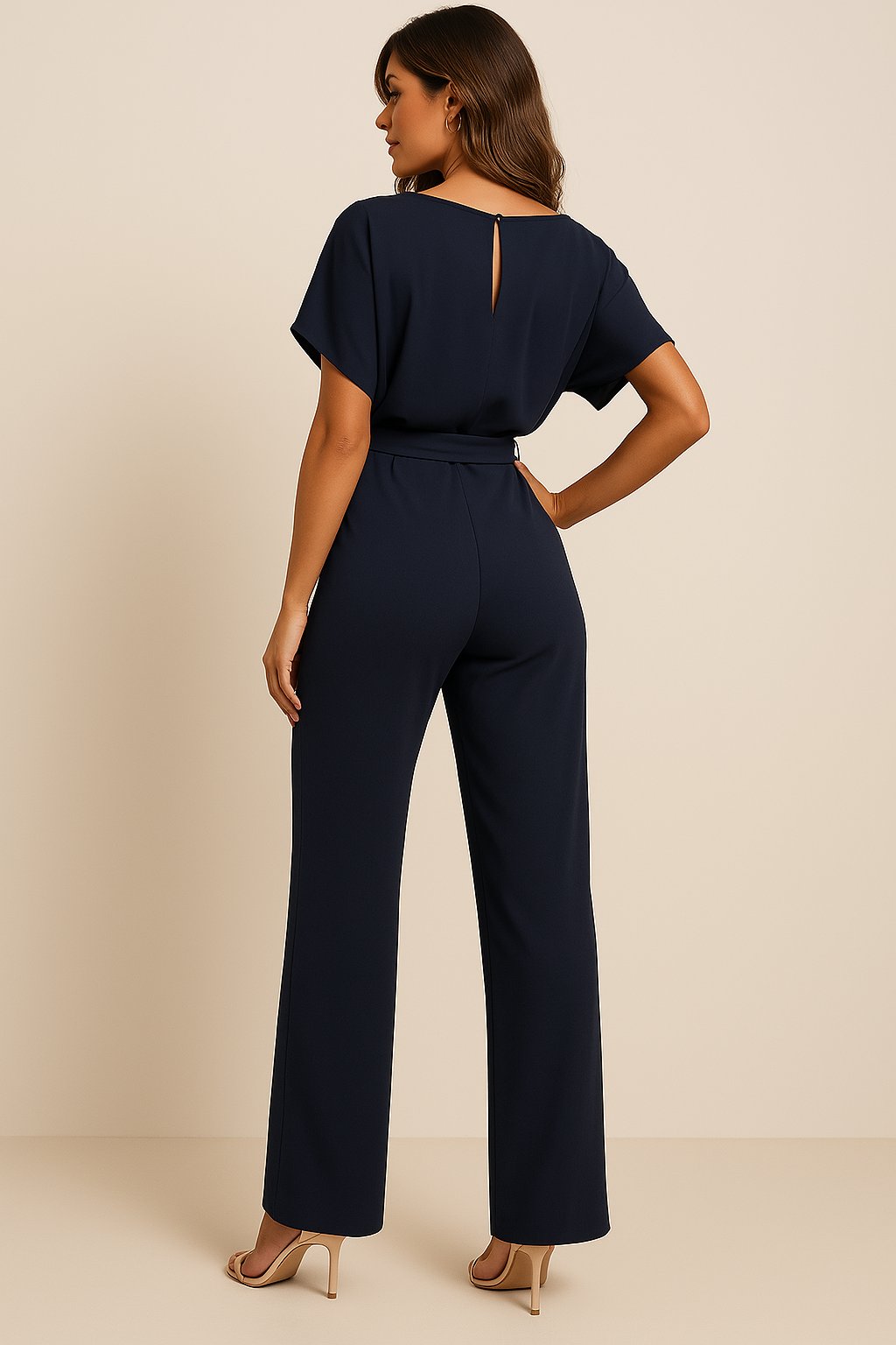 Greta | Women's Short Sleeve Tie Waist Wide Leg Jumpsuit