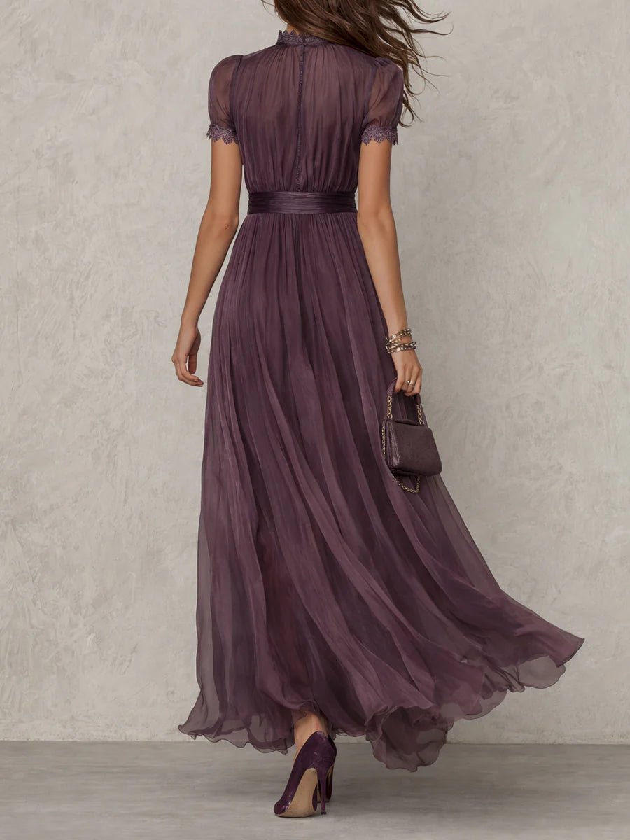 Clara | Women's Short Sleeve Keyhole Maxi Dress with Flowing Chiffon Skirt