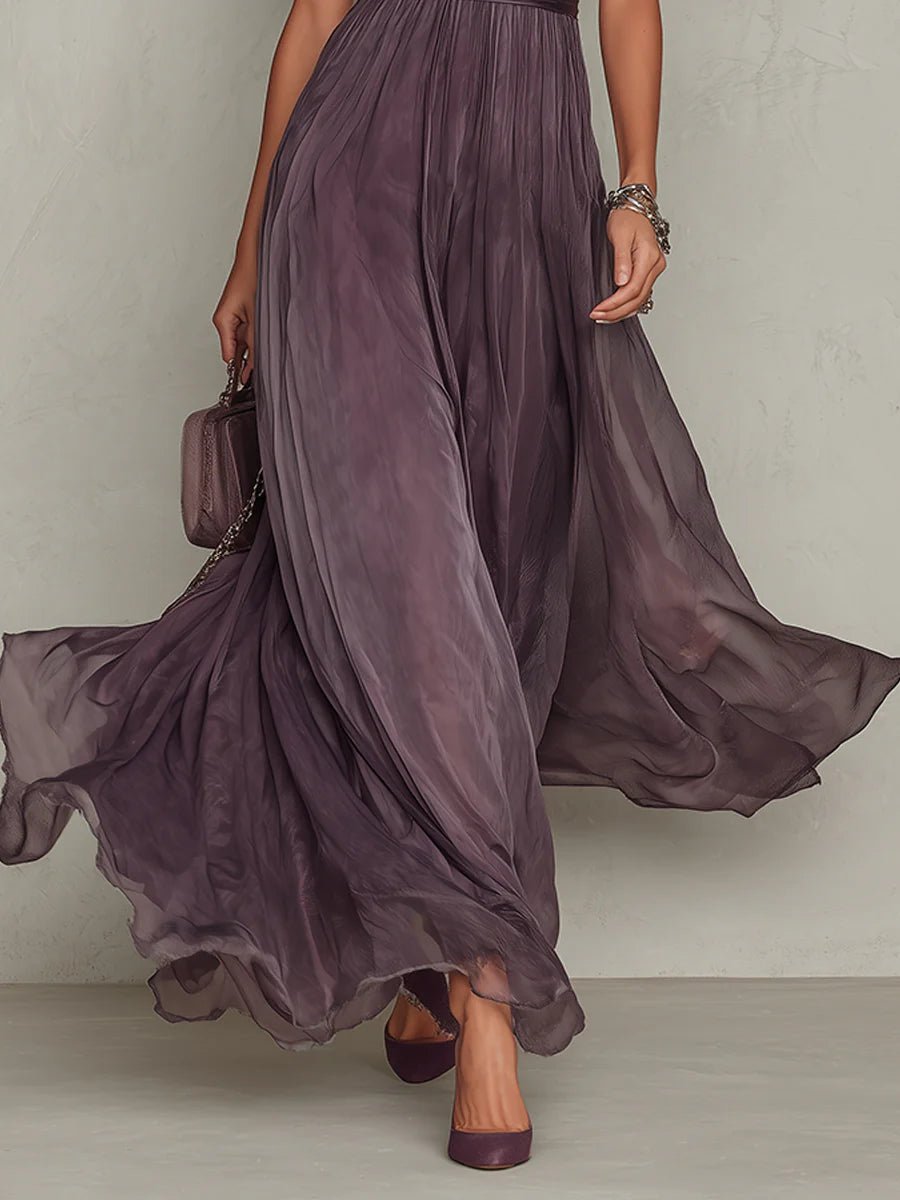 Clara | Women's Short Sleeve Keyhole Maxi Dress with Flowing Chiffon Skirt