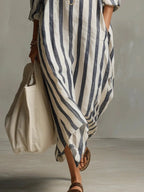 Luisa | Women's Linen Striped Oversized Shirt Dress Maxi