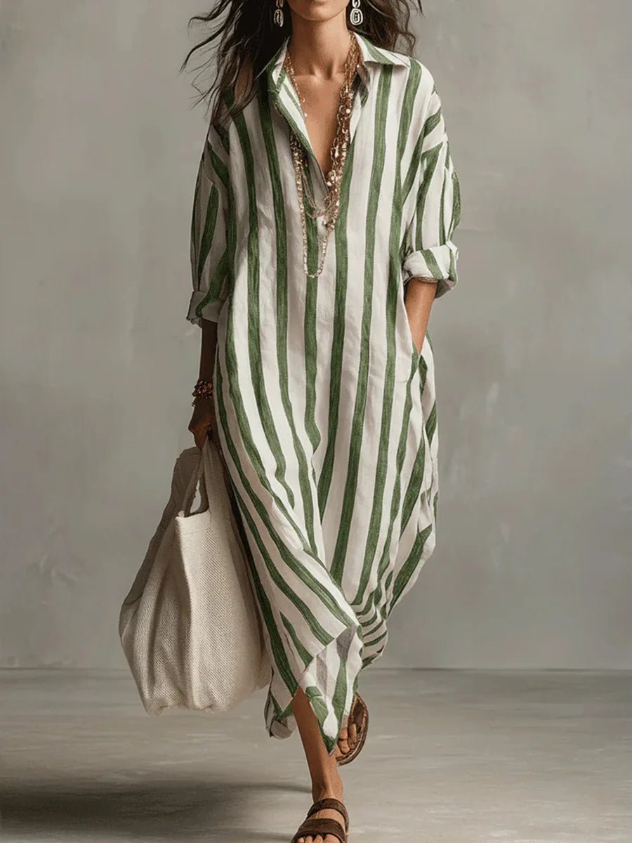 Luisa | Women's Linen Striped Oversized Shirt Dress Maxi