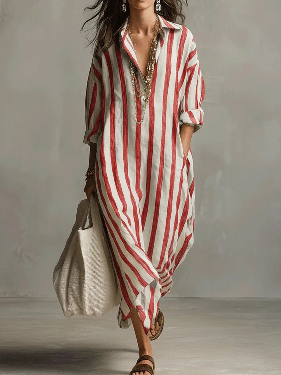 Luisa | Women's Linen Striped Oversized Shirt Dress Maxi