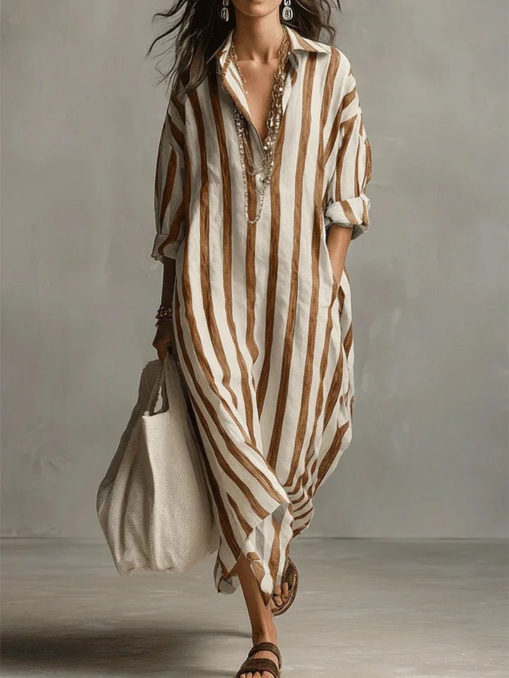 Luisa | Women's Linen Striped Oversized Shirt Dress Maxi