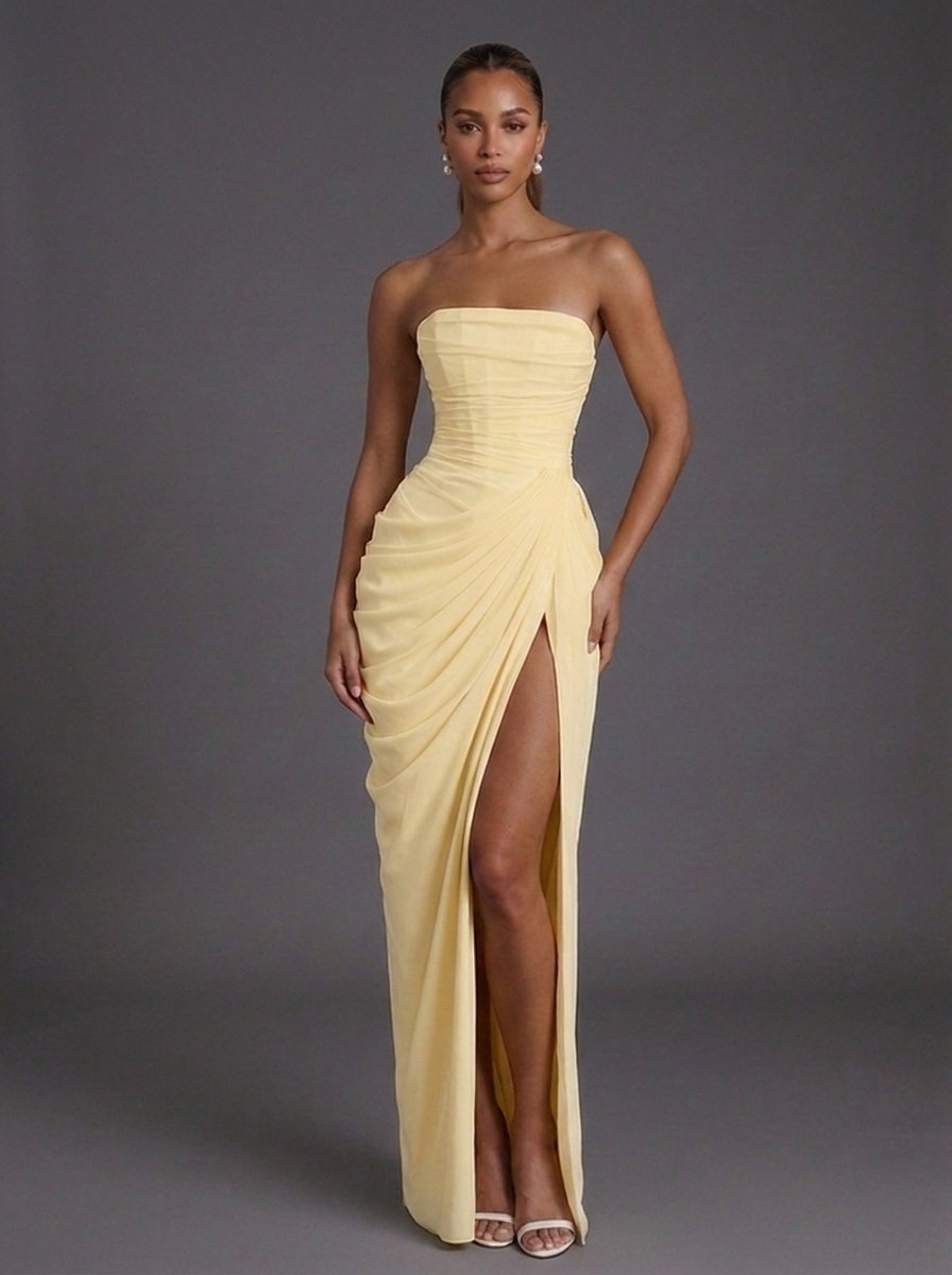 Annika | Women's Strapless Corset Ruched Maxi Wedding Guest Dress