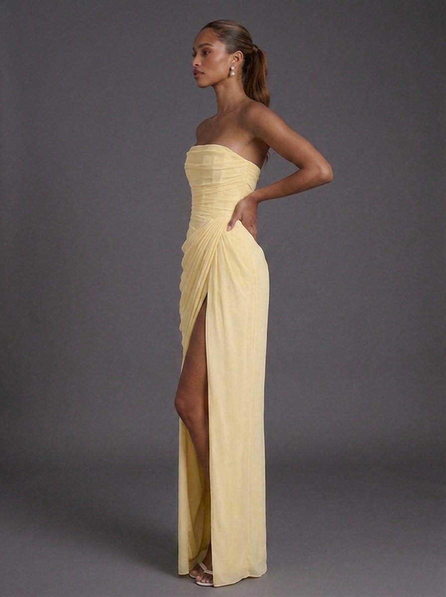 Annika | Women's Strapless Corset Ruched Maxi Wedding Guest Dress