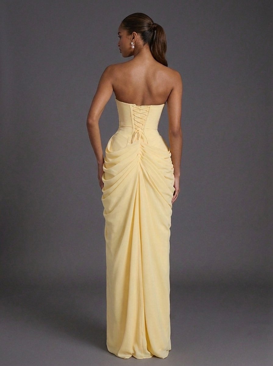 Annika | Women's Strapless Corset Ruched Maxi Wedding Guest Dress