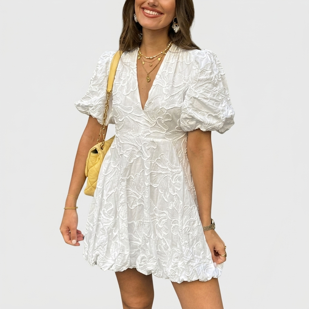 Women's Embroidered Puff Sleeve Mini Dress