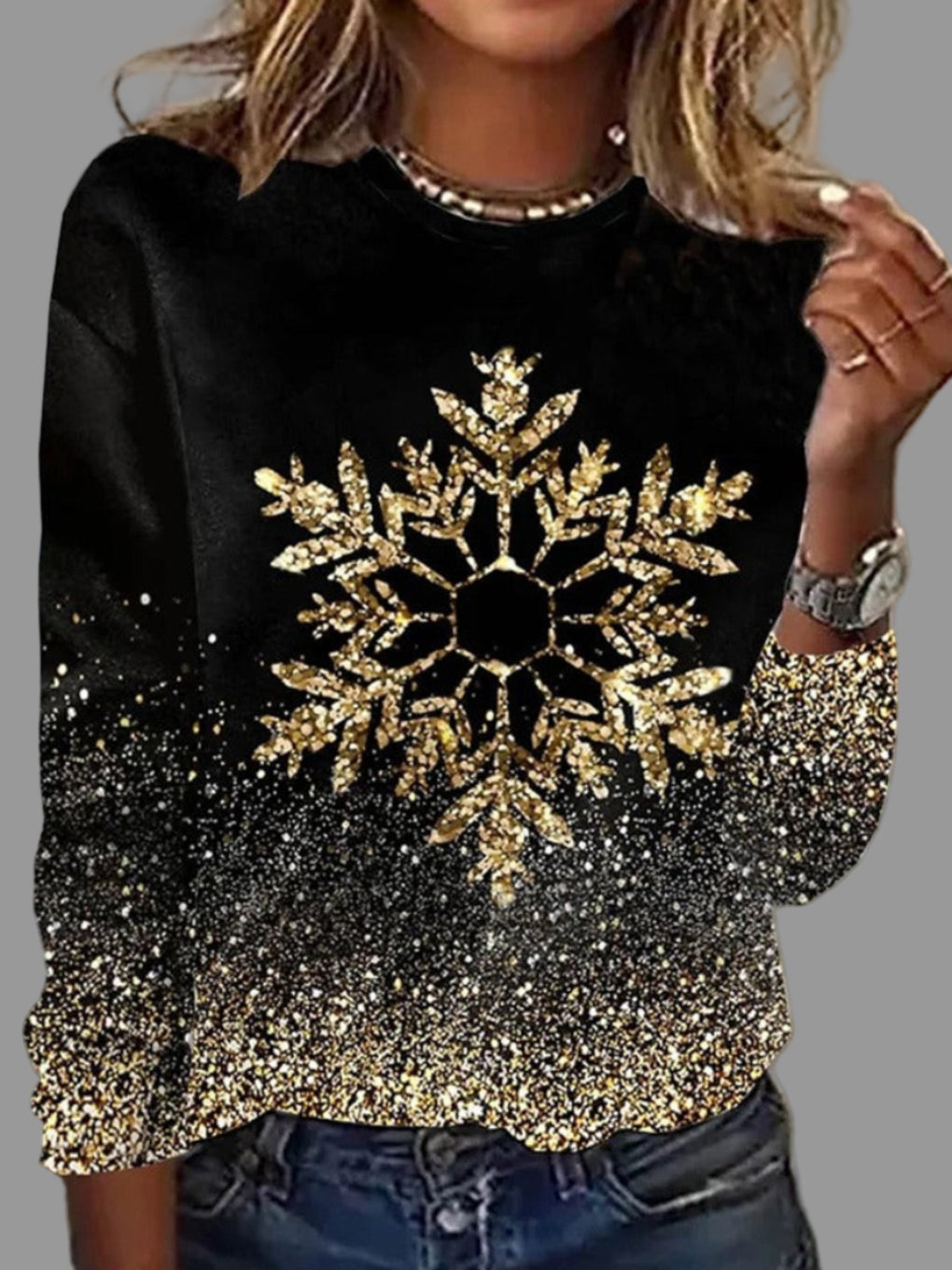 Hanna | Women's Christmas Jumper with Golden Snowflakes