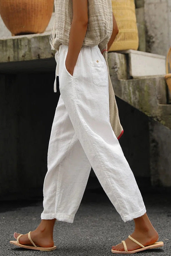 Solid Colour with Pockets Sashes Loose Trousers