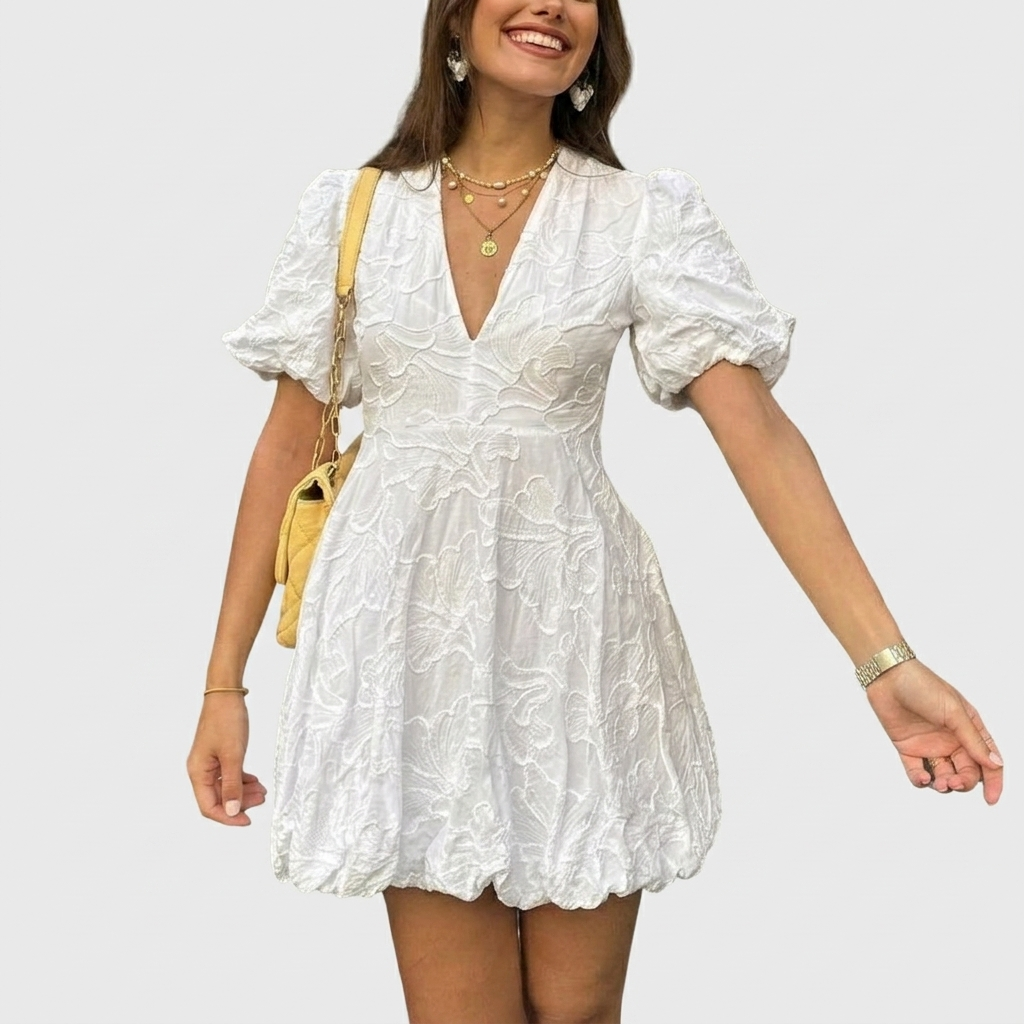 Women's Embroidered Puff Sleeve Mini Dress