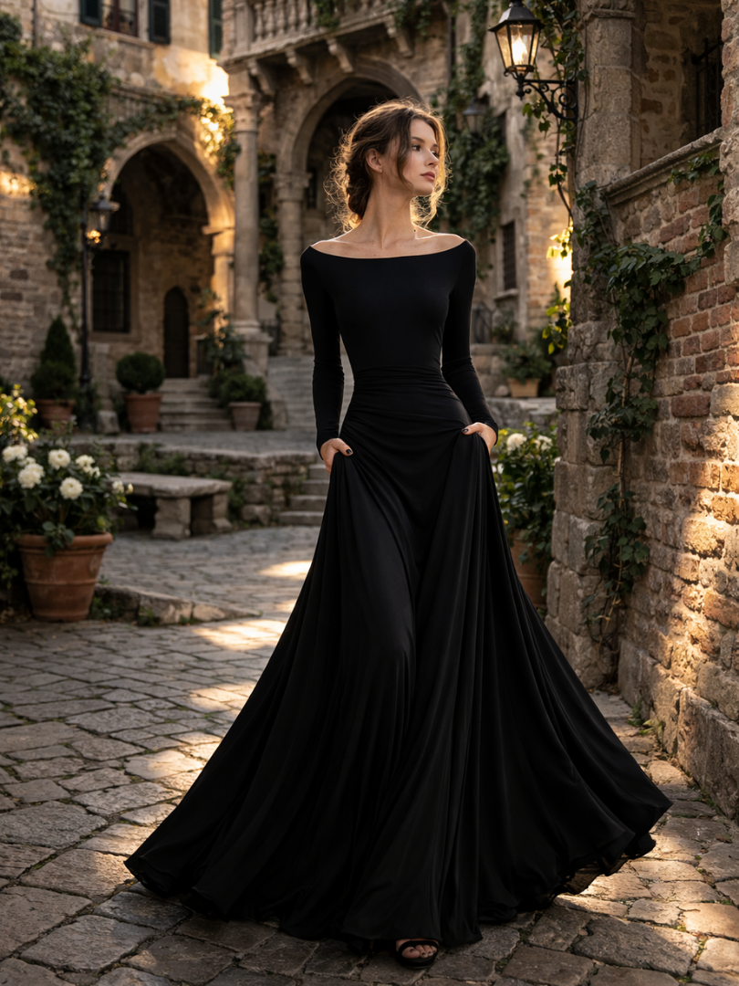 Maris | Draped Long Sleeve Maxi Dress