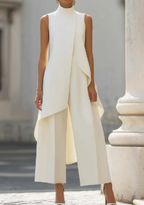 Annika | Women's Asymmetrical High Neck Sleeveless Wide-Leg Two-Piece Set