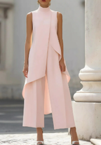 Annika | Women's Asymmetrical High Neck Sleeveless Wide-Leg Two-Piece Set