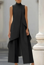 Annika | Women's Asymmetrical High Neck Sleeveless Wide-Leg Two-Piece Set