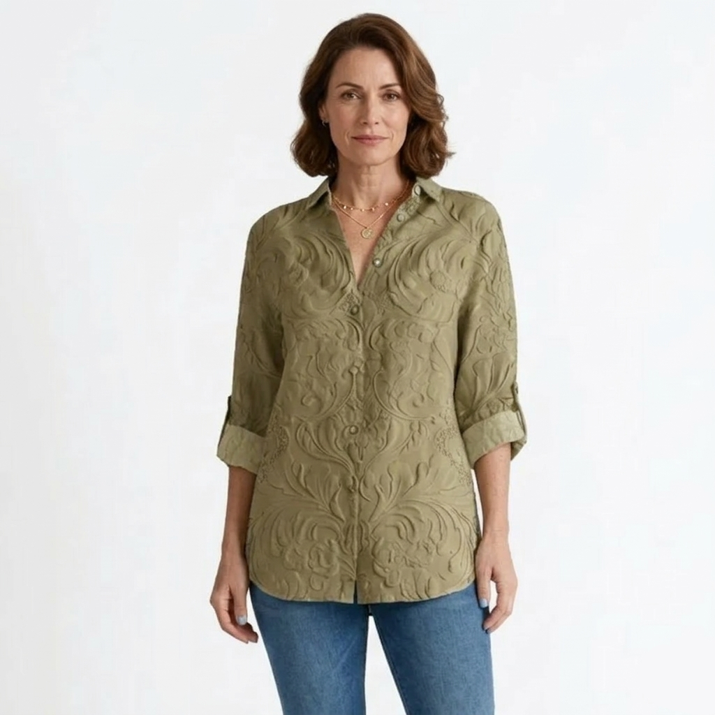 Elegant Floral Blouse with Three-Quarter Sleeves