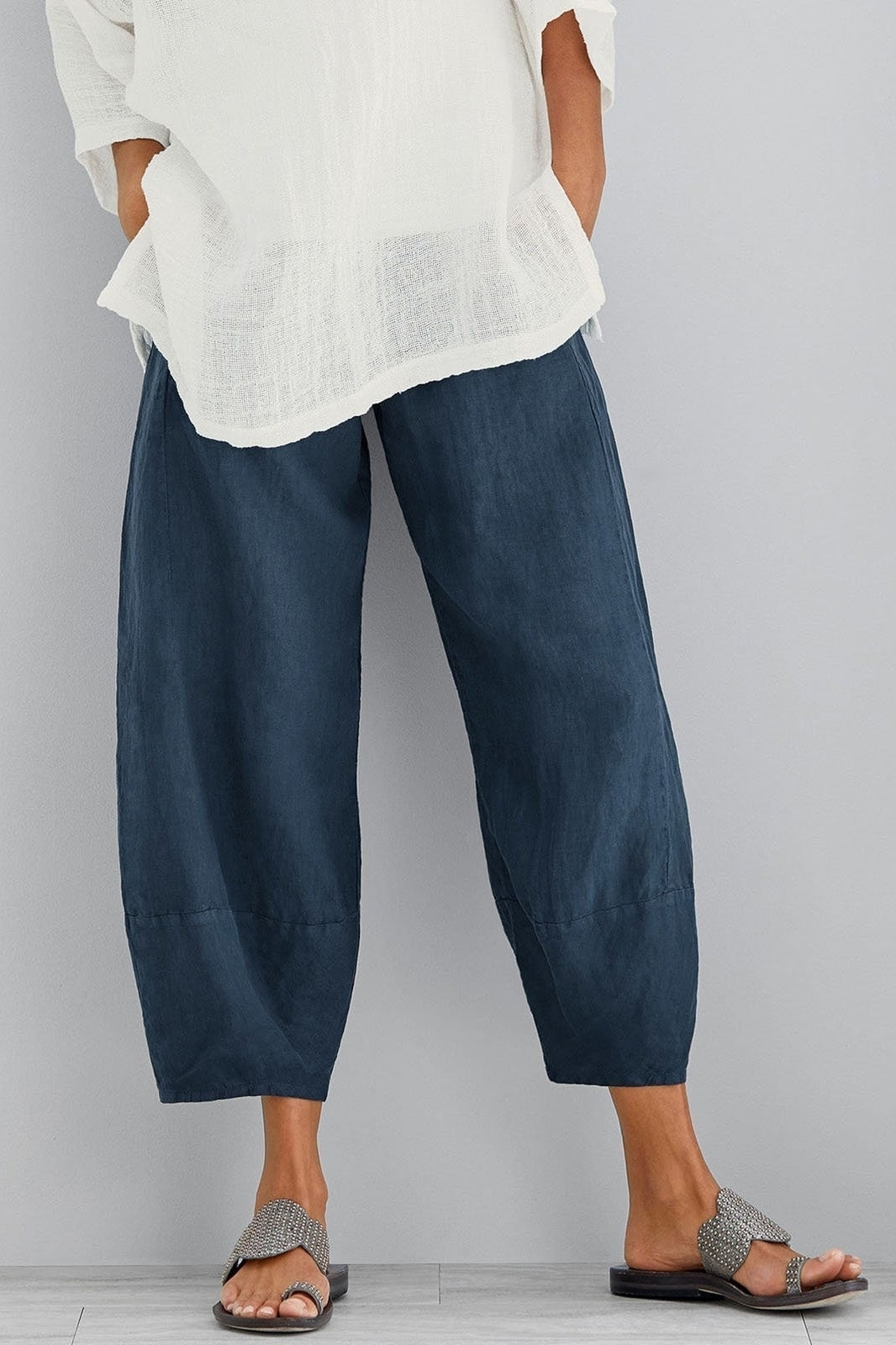 Women's Solid Colour with Pockets Casual Loose Trousers