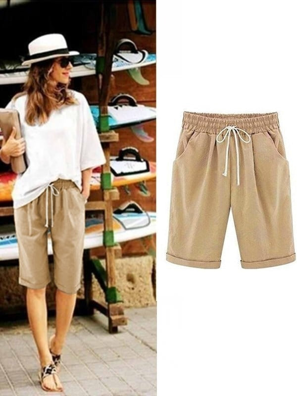 Plain with Pockets Sashes Holiday Loose Shorts (9 Colours)