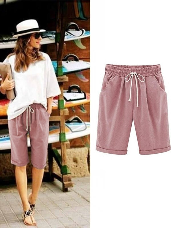 Plain with Pockets Sashes Holiday Loose Shorts (9 Colours)
