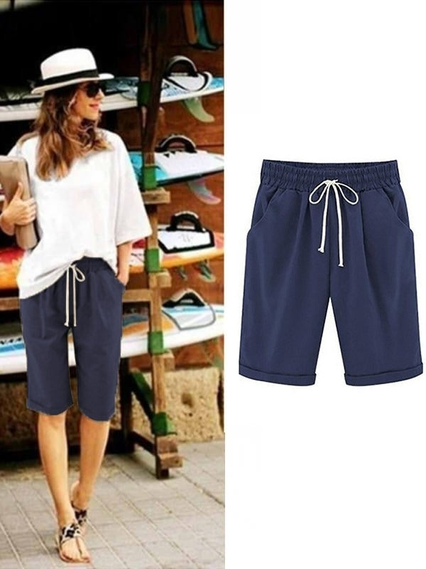 Plain with Pockets Sashes Holiday Loose Shorts (9 Colours)