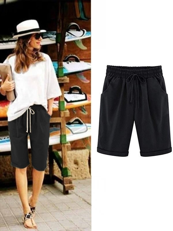 Plain with Pockets Sashes Holiday Loose Shorts (9 Colours)